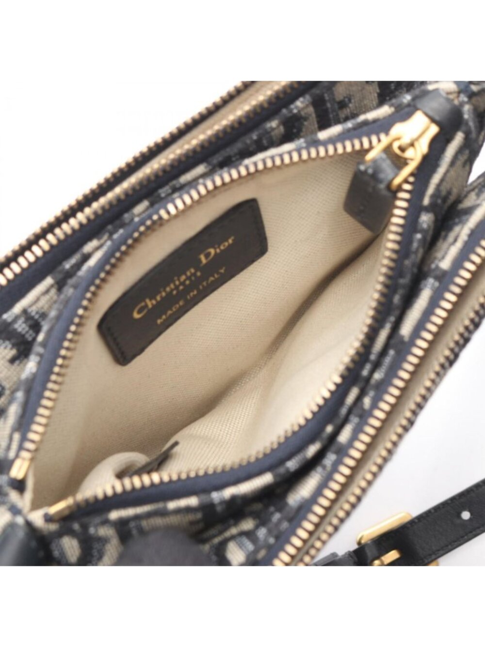 Dior Shoulder Bag Saddle Oblique Navy Beige Canvas Leather - Picture 3 of 8